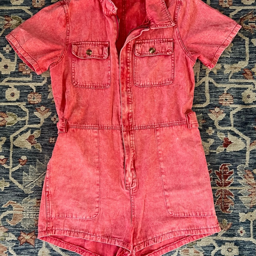 Woman’s size medium red denim Romper